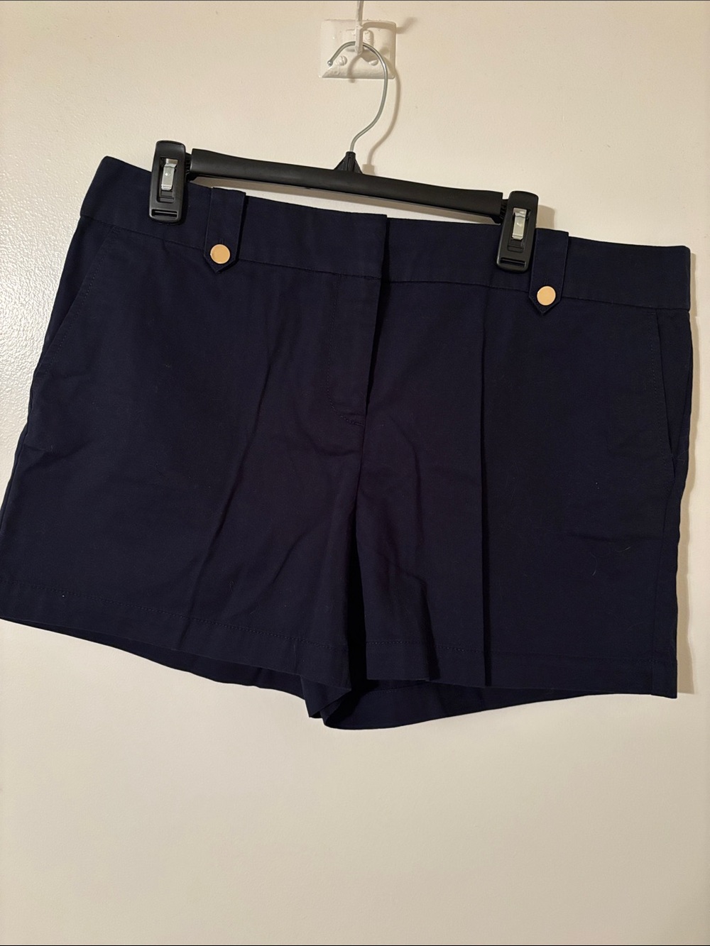 LOFT Navy Tailored Bermuda Shorts with Gold Buttons